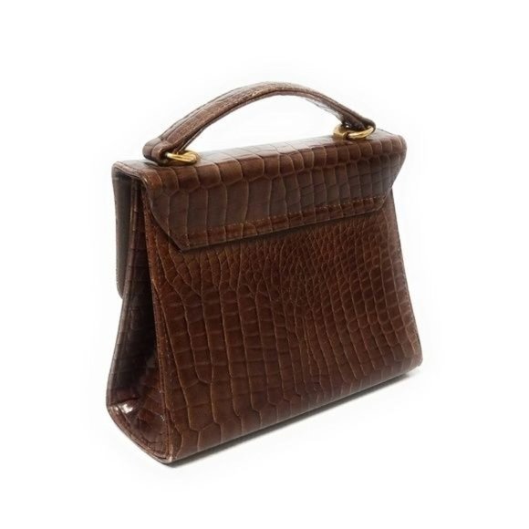 Tianni Vintage Vegan Croc Leather Structured Handbag Top Handle Bag Gold - Picture 5 of 8